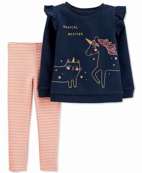 Carter's Baby Girls 2-Pc. Ruffled Magical Besties Fleece Top & Leggings 3 Months